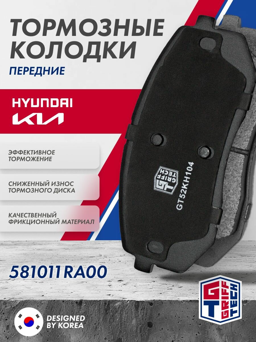 Колодки тормозные передние GRIFF TECH KIA Sportage/HYUNDAI ix35/i40/КИА Спортиэйдж Хендай Соната 581012SA50 581013SA30