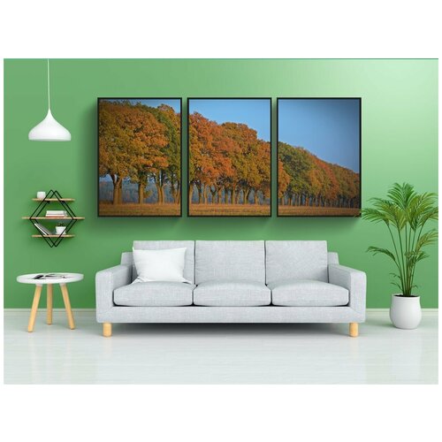 фото Набор модулных постеров для интерьера "осенний, деревья, проспект" 60x90 см. в тубусе, без рамки lotsprints
