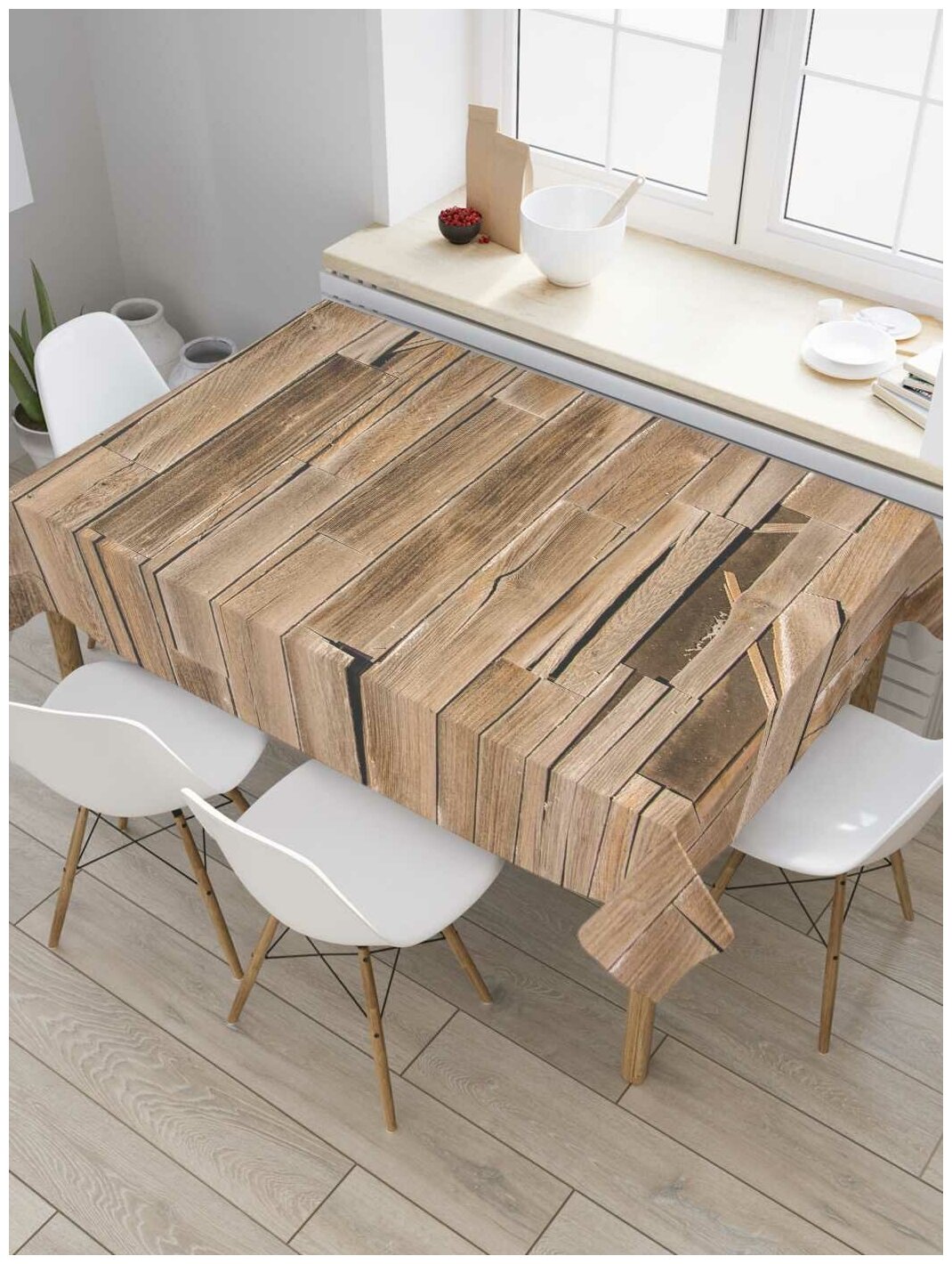 Скатерть прямоугольная JoyArty на кухонный стол "Деревянные доски" из оксфорда, 120x145 см