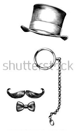 Постер Атрибуты детектива - очки, цилиндр, усы и пенсне 30см. x 30см.