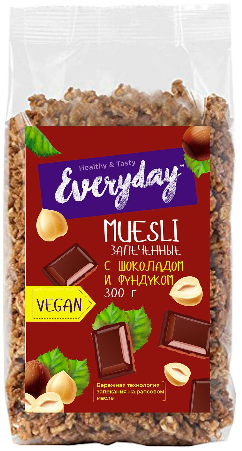 Мюсли запеченные Everyday "с шоколадом и фундуком" пакет 300 гр. - фотография № 1
