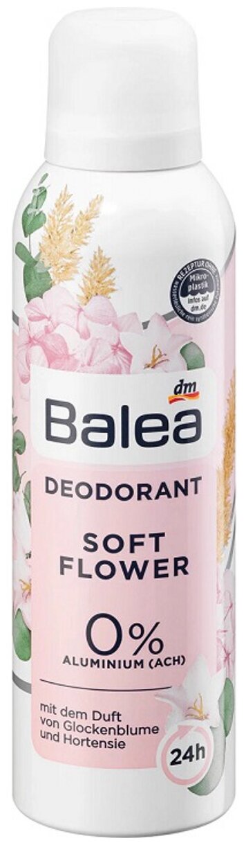 Balea Дезодорант-спрей Soft Flower, с ароматом колокольчиков и гортензии, 200мл.