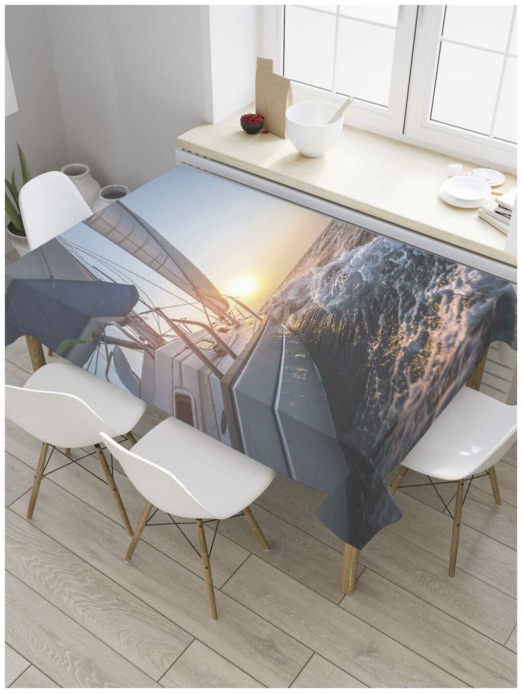 Скатерть прямоугольная JoyArty на кухонный стол "Путешествие в утренних лучах" из оксфорда, 120x145 см