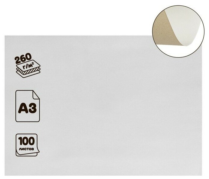 Calligrata Картон хром-эрзац А3 (30х42см), 100 листов, 260 г/м2, "Ладога" немелованный, 0.35 мм