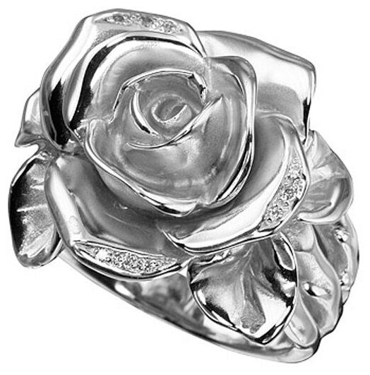 Кольцо Альдзена Белая роза К-15011, серебро, 925 проба, родирование, фианит