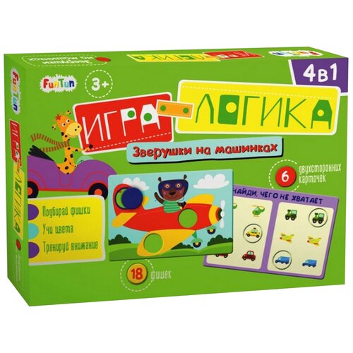 Настольная игра FunTun Игра-логика Зверушки на машинках