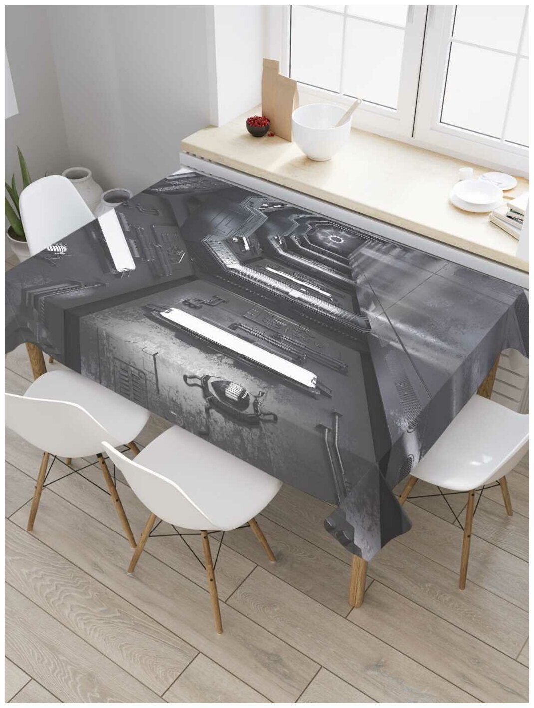 Скатерть прямоугольная JoyArty на кухонный стол "Металлический тоннель" из оксфорда, 120x145 см