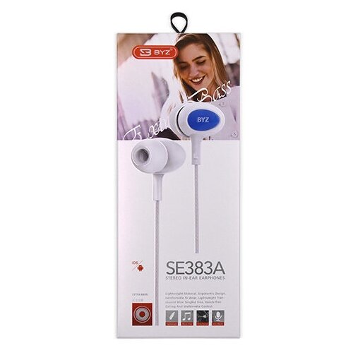 Наушники проводные BYZ SE383A вакуумные с микрофоном 12 метра белый 29500₽