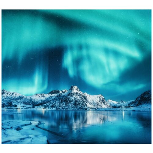 Фотообои Уютная стена Потрясающие полярное сияние 300х270 см Виниловые Бесшовные (единым полотном)