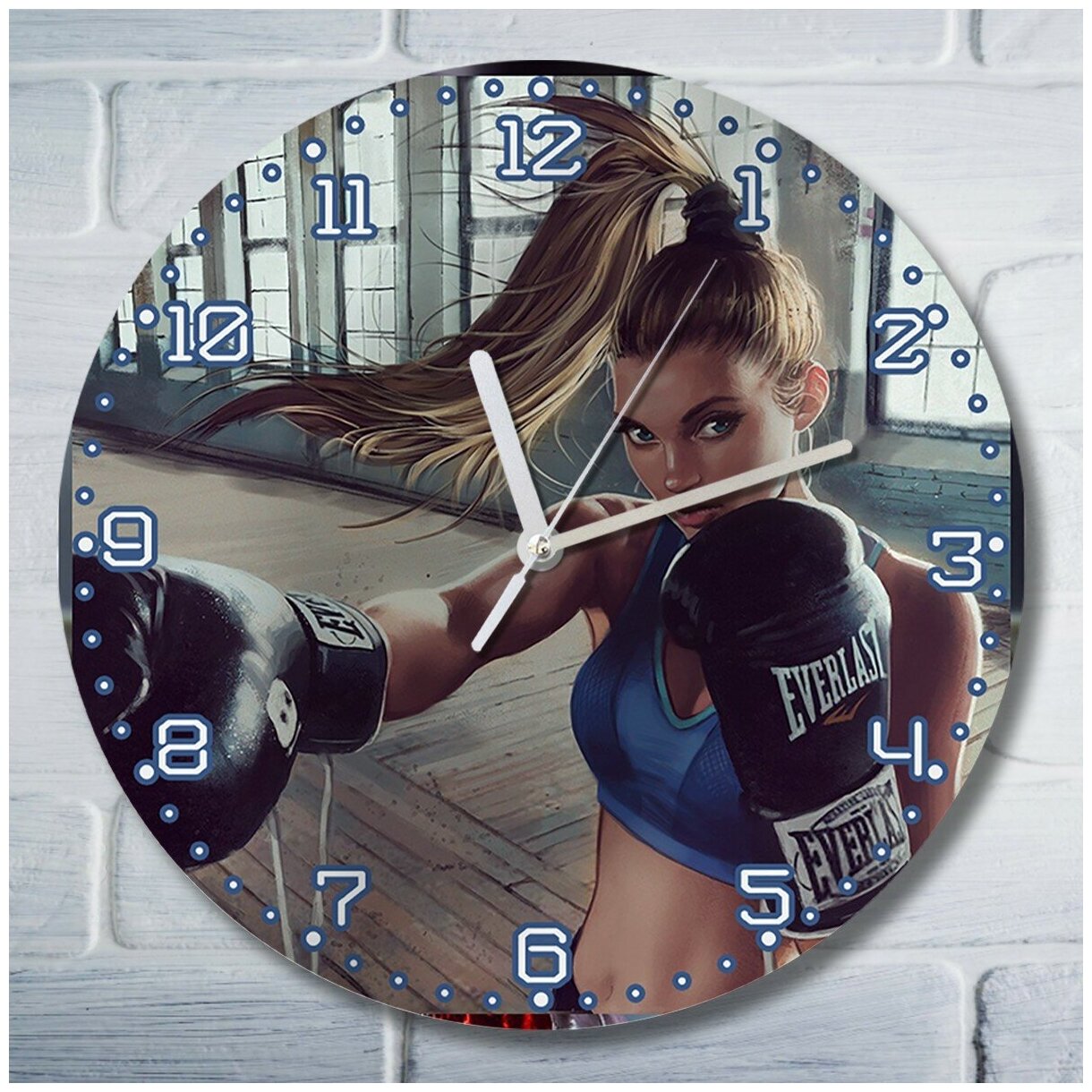 Настенные часы УФ Спорт (интерьер, спортзал, бокс, девушка) - 1206