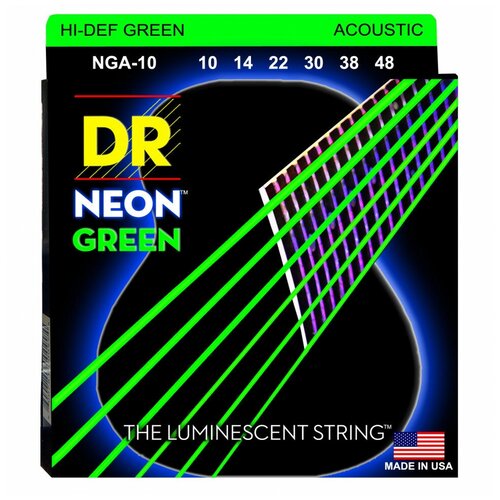 DR NGA-10 HI-DEF NEON™ струны для акустической гитары, с люминесцентным покрытием, зелёные 10 - 48