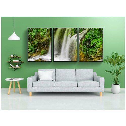 фото Набор модулных постеров для интерьера "водопад, природа, лес" 60x90 см. в тубусе, без рамки lotsprints
