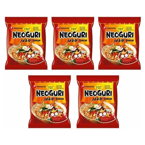 Лапша неогури острая с морепродуктами Seafood&Spice Nongshim Корея 5 пачек по 120г