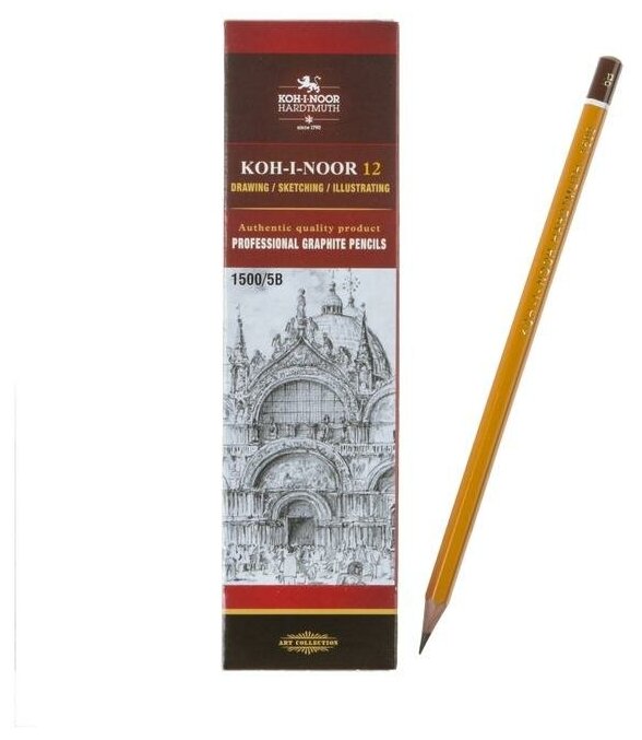 Koh-I-Noor Карандаш чернографитный 2.5 мм, Koh-I-Noor 1500 5B, профессиональный, L=175 мм