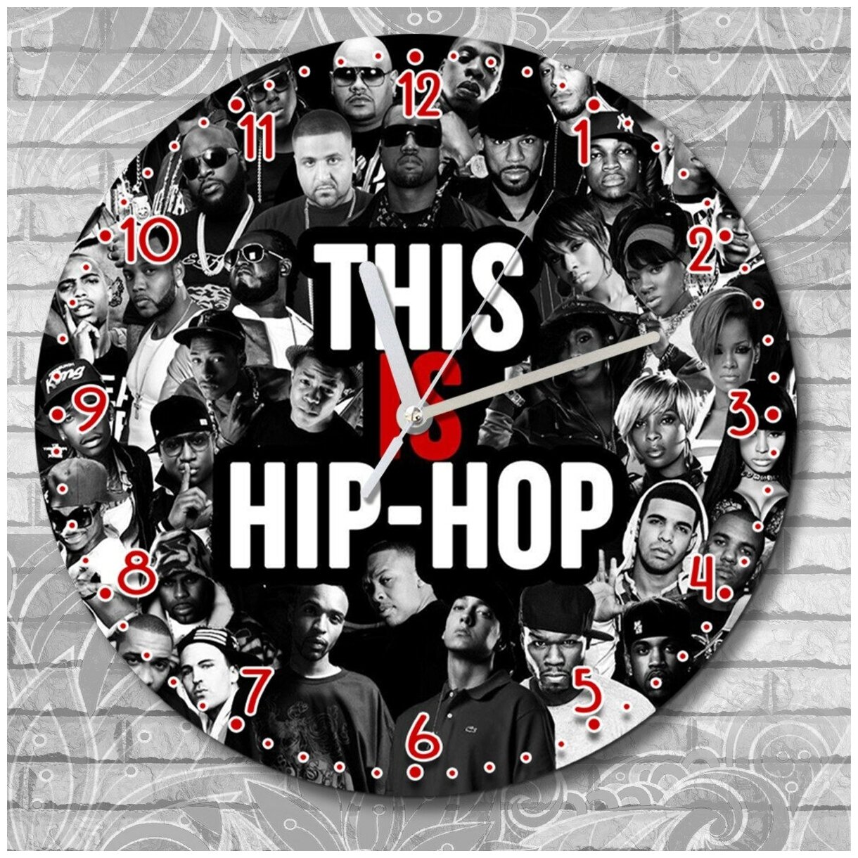 Настенные часы УФ музыка (music, rap, hip hop, sound, руки вверх, hands up, style, life) - 2003