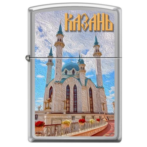 Зажигалка ZIPPO Казань с покрытием High Polish Chrome, латунь/сталь, серебристая, 38x13x57 мм