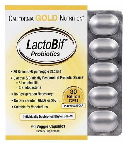 California Gold Nutrition LactoBif капс., 30 млрд КОЕ, 130 г, 60 шт., нейтральный, 1 уп.