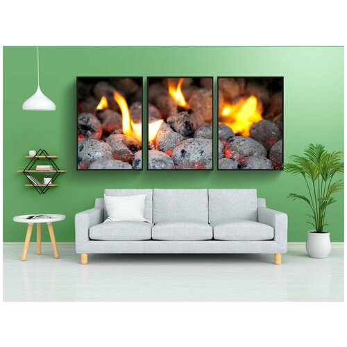 фото Набор модулных постеров для интерьера "барбекю, пылать, брикеты топливные" 60x90 см. в тубусе, без рамки lotsprints