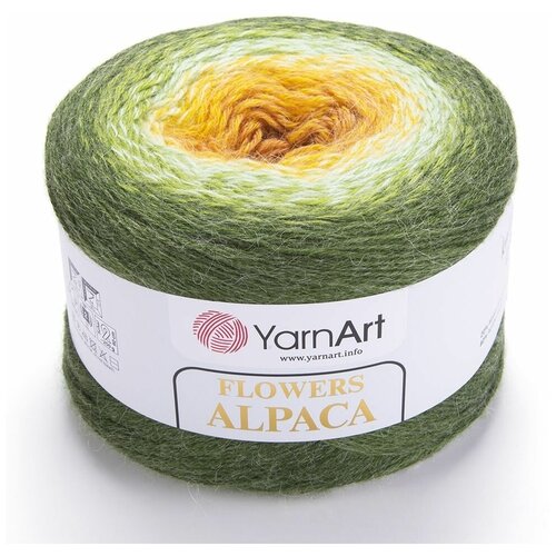 Пряжа Yarnart Flowers alpaca зеленый-светло-зеленый-желтый (438), 20%альпака/80%акрил, 940м, 250г, 2шт