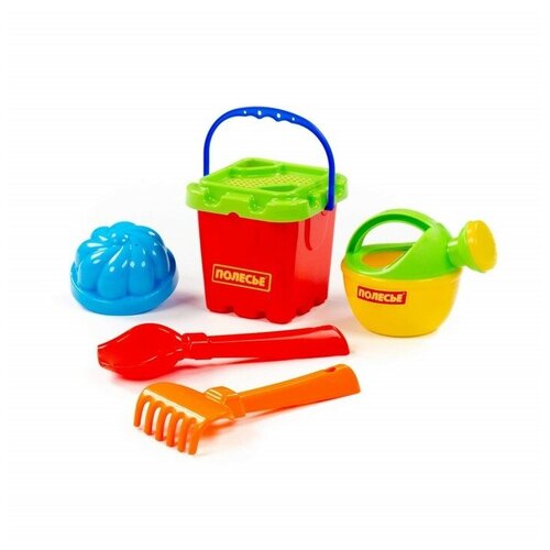Песочный набор 169 ведро-крепость ситечко-крепость совок грабельки 1 формочка лейка 1155₽