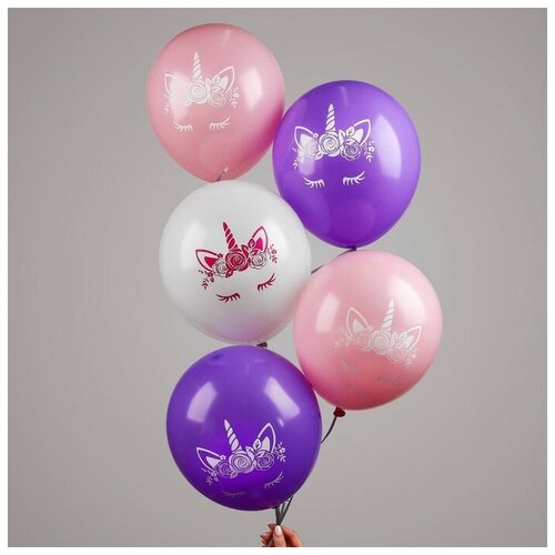 фото Шар воздушный 12" "единорог-мордочка", 1 ст., набор 50 шт mikimarket