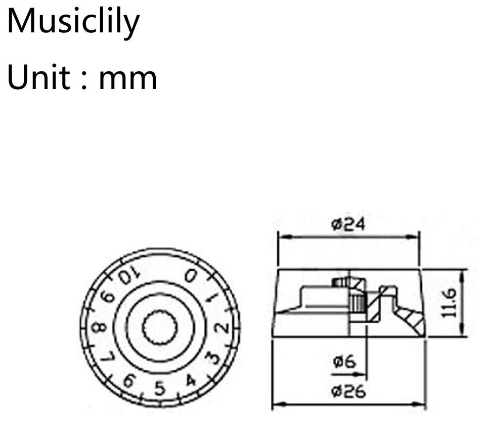 Ручка потенциометра Parts Pro MX1572TR Speed style левосторонняя дюймовая прозрачная