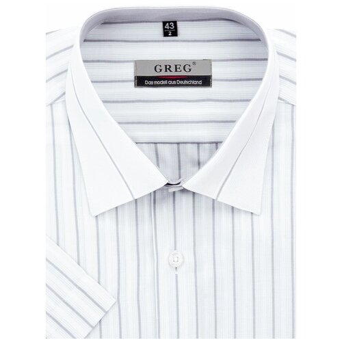 фото Рубашка мужская короткий рукав greg gb131/309/021/z/1, полуприталенный силуэт / regular fit, цвет белый, рост 174-184, размер ворота 38