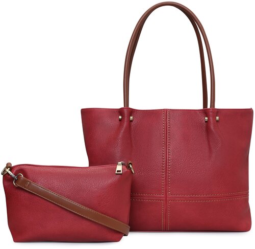 Комплект сумок саквояж Senorita, фактура зернистая, рельефная, красный