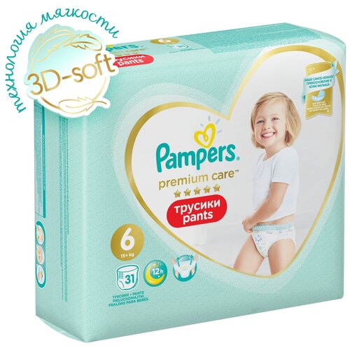 фото Подгузники-трусики pampers premium care, 15+ кг, размер 6, 31 шт