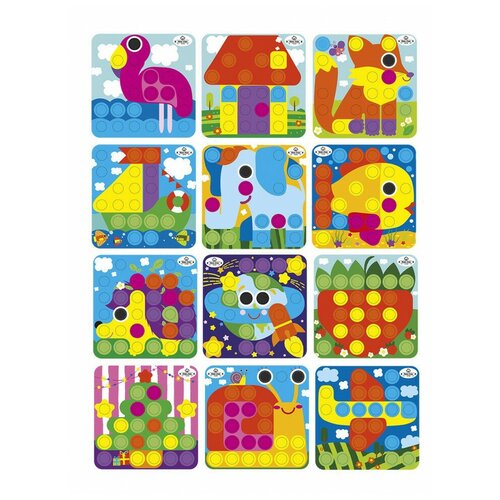 Трафареты Фламинго для мозаики Пуговицы, 12 карточек, размер 24х24 см, дополнительный комплект, BeeZee Toys
