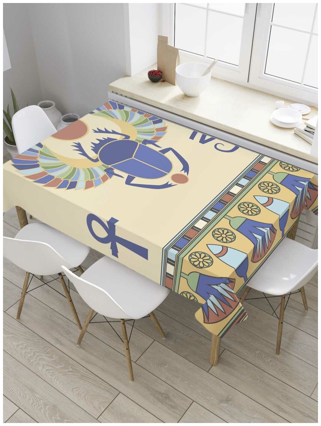Скатерть прямоугольная JoyArty на кухонный стол "Египетский скарабей" из оксфорда, 120x145 см