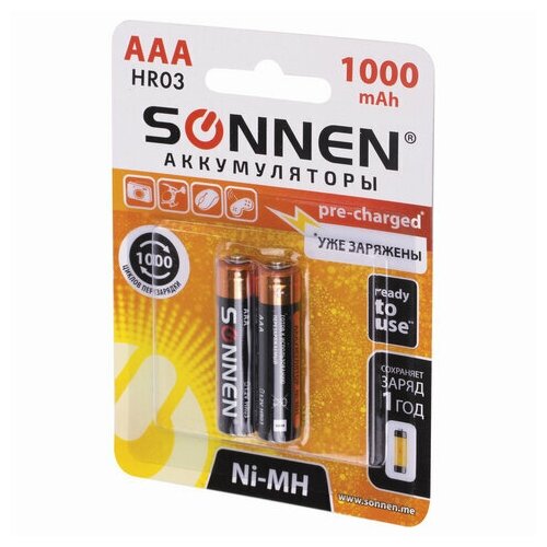 Батарейки аккумуляторные комплект 2 SONNEN AAA (HR03) Ni-Mh 1000 mAh в блистере, 2 шт - фотография № 3