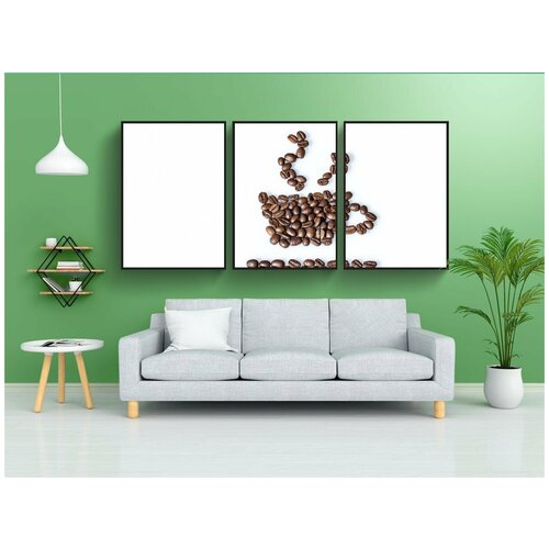 фото Набор модулных постеров для интерьера "натюрморт, кофейные зерна, кофейник" 60x90 см. в тубусе, без рамки lotsprints