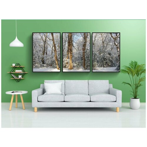 фото Набор модулных постеров для интерьера "снег, зима, лес" 60x90 см. в тубусе, без рамки lotsprints