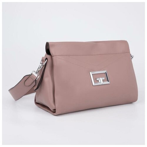 фото Кросс-боди, 3 отдела на магнитах, длинный ремень, цвет пудра noname