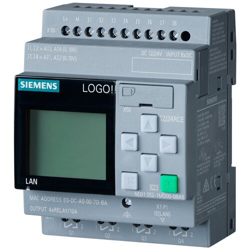 SIEMENS Микроконтроллер 6ED1052-1MD08-0BA1 LOGO! 12/24RCE, 8 DI (4 AI)/4 DO, с дисплеем
