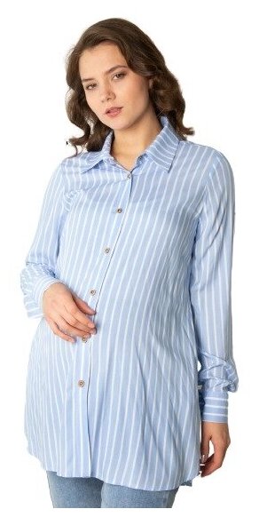Рубашка оверсайз для беременных и кормящих Мамуля Красотуля Фиона Light белая полоска на голубом