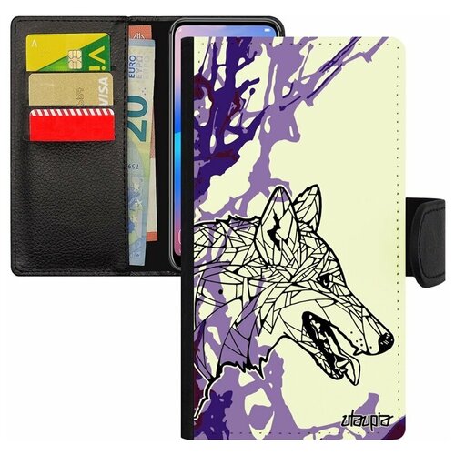 фото Чехол книжка на смартфон apple iphone 7, "волк" злой древний utaupia