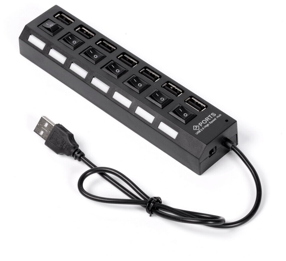 USB 2.0 хаб SmartBuy с выключателями, 7 портов (SBHA-7207-B), черный