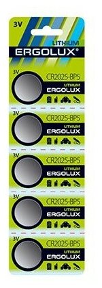 Ergolux . CR2025 BL-5 CR2025-BP5 батарейка литиевая3V 5 шт. в уп-ке