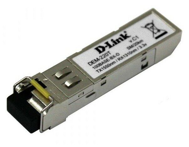 D-Link Сетевое оборудование 220T 20KM A1A WDM SFP-трансивер с 1 портом 100Base-BX-D Tx:1550 нм Rx:1310 нм для одномодового оптического кабеля до 20