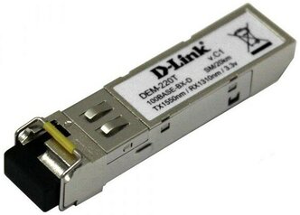 D-Link Сетевое оборудование 220T 20KM A1A WDM SFP-трансивер с 1 портом 100Base-BX-D Tx:1550 нм, Rx:1310 нм для одномодового оптического кабеля до 20