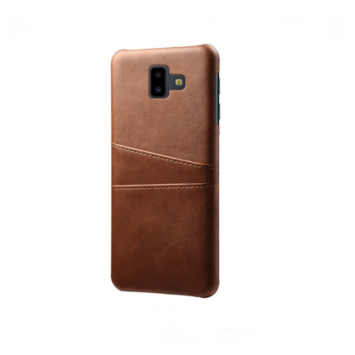 Чехол накладка-бампер Mypads для Samsung Galaxy J6 (2018) из качественной импортной кожи с отделениями для банковских карт мужской коричневый
