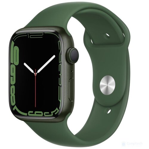 Apple Watch Series 7, 45 мм, корпус из алюминия зеленого цвета, спортивный ремешок «зелёный клевер» MKN73RU/A