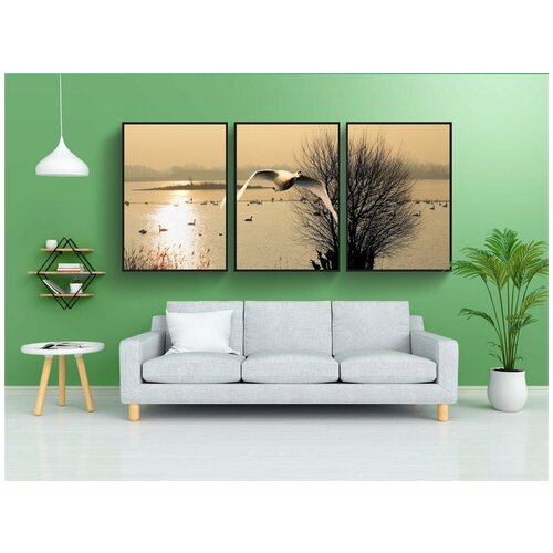 фото Набор модулных постеров для интерьера "восход солнца, пейзаж, зима" 60x90 см. в тубусе, без рамки lotsprints