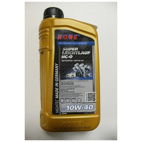 ROWE Масло Моторное 10w40 Rowe 1л Нс-Синтетика Hightec Super Leichtlauf Hc-O A3/B4