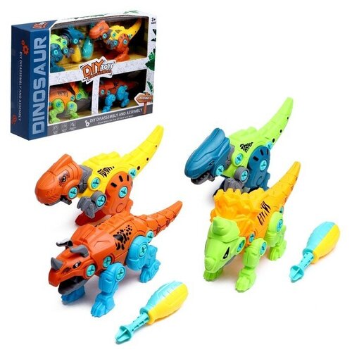 Конструктор винтовой Мир динозавров набор 4 штуки 2 отвёртки 4 карточки 100 деталей 2323₽