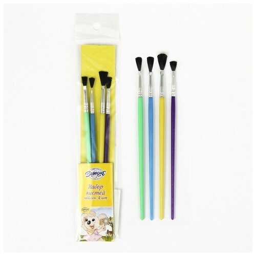 Calligrata Набор кистей, нейлон, плоские, 4 шт с пластиковыми цветными ручками