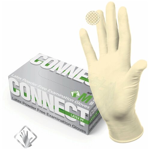 Перчатки смотровые латексные CONNECT, 50 пар (100 штук), размер M (средний) /Квант продажи 1 ед./
