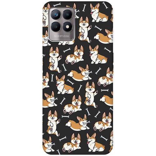 Матовый чехол Corgi Pattern для Realme 8i / Рилми 8 ай с 3D эффектом черный силиконовый чехол с принтом corgi pattern для realme 8i рилми 8 ай